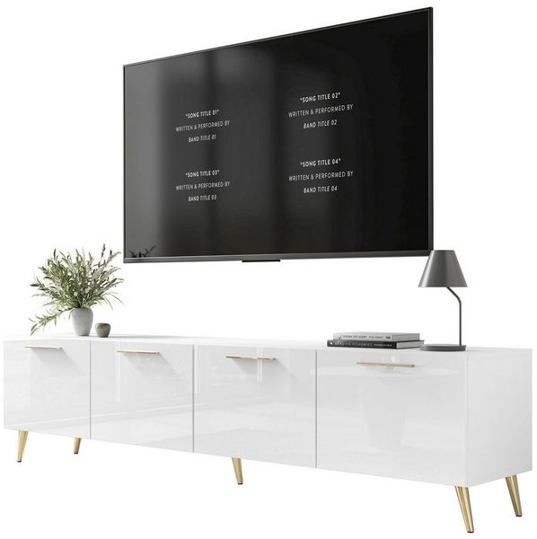 Lookway TV-Schrank AURA 200 cm in Weiß mit Griffen Breite 200 cm