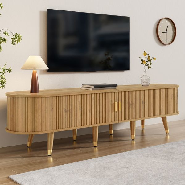 TV-Schrank 175 x 38 x 45 cm mit Schiebetür – TV-Möbel aus MDF in Holzmaserung mit Stauraum