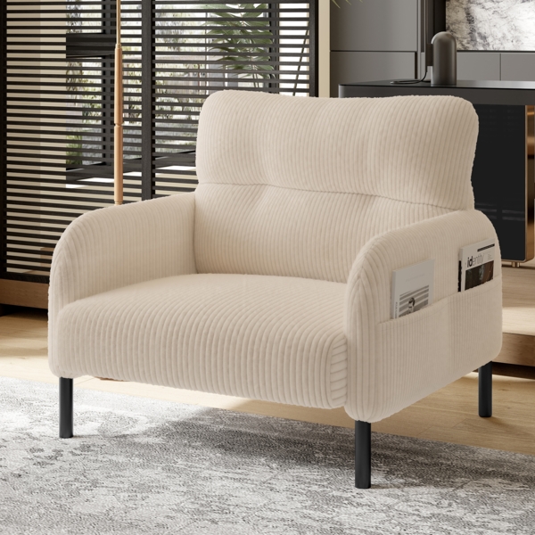 LVHOM Sessel mit Seitentaschen, Relaxsessel Cordstoff, Polstersessel Lehnstuhl Wohnzimmersessel mit Metallbeine