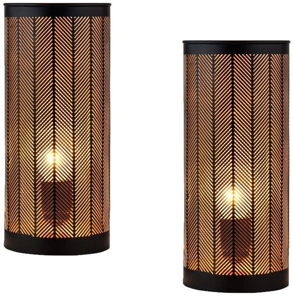 Marrakesch Orient & Mediterran Interior Nachttischlampe 2er Set Skandinavische Nachttischlampe Aigna Schwarz aus Metall 30 cm, Handarbeit