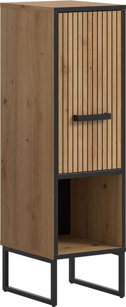 welltime Unterschrank LOCRI, Höhe 101 cm, 1 Tür, 1 offenes Fach, 1 Einlegeboden (1-St, industrial Look mit Rillenoptik & Metall Kufen) Badmöbel, Badschrank, Badkommode, Kommode, Schrank, Bad, Badezimmer