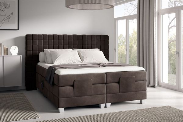 Boxspringbett Elektrisch Bett VIDAL 200x200cm in Stoff Fresh Dunkelbraun