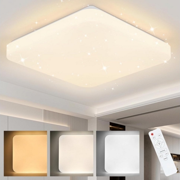 Nettlife LED Deckenleuchte Sternenhimmel Dimmbar mit Fernbedienung 28CM 37W Deckenbeleuchtung, LED fest integriert, Warmweiß, Neutralweiß, Kaltweiß, für Schlafzimmer Flur Kinderzimmer Küche Flur Wohnzimmer