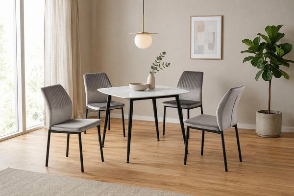 OTTO home Essgruppe Nora, Set, 5-tlg, (Set, 5-tlg, 4 Stühle + 1 Esstisch), mit 4 bequemen Stühlen, Esstisch aus gesintertem Stein in Keramikoptik