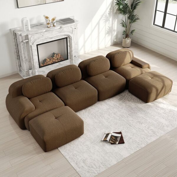Odikalo 4-Sitzer modular kombinierbar Chaiselongue, Modulares U-Sofa ohne Montage, atmungsaktiver Cordstoff, 32D hochelastische Polsterung, extra-breite Armlehnen, haustierfreundlich und ergonomisch für Wohnzimmer und Schlafzimmer, Mehrfarbig