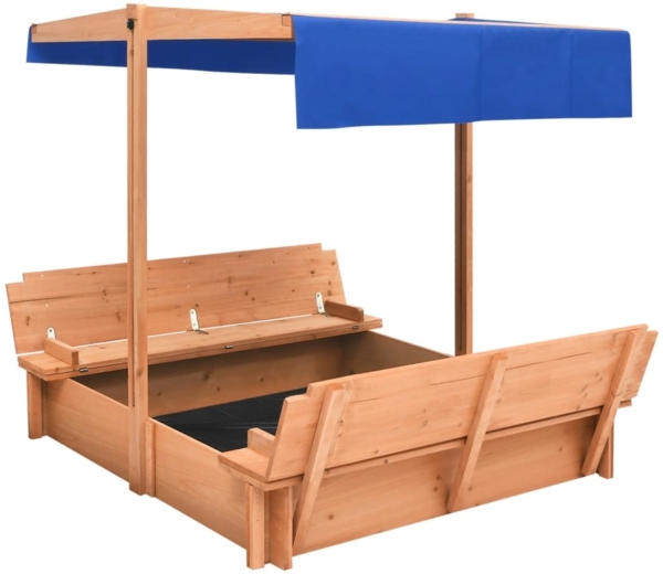 vidaXL Sandkasten mit Dach, Tannenholz natur / dunkelblau, 112 x 112 x 112 cm