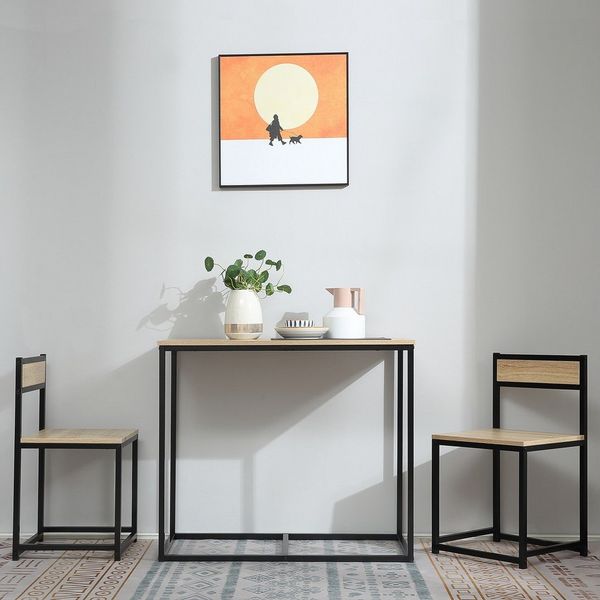 HOMCOM Essgruppe Esstisch mit 2 Stühlen, (Esszimmergruppe, 3-tlg, Küchentisch-Set), für kleine Räume, Küche, Wohnzimmer, Eiche