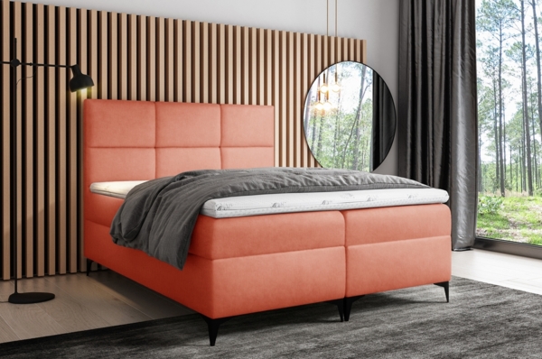 99rooms Ozzy Boxspringbett Velours 120x200 cm Korallenrot