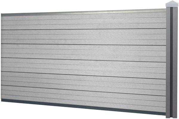 WPC-Sichtschutz Sarthe, Windschutz Zaun, WPC-Pfosten ~ Erweiterungselement niedrig, 1,88m grau
