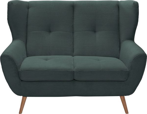 exxpo - sofa fashion 2-Sitzer ALVESTA, Loungesofa, Küchensofa, hoher Sitzkomfort, Ohrenbackensofa, gemütliche Rückenlehne, mit Knopfheftung und hohen Holzfüßen, in Cord