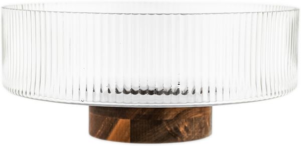 Terra Bowl Grande Glasschale mit Akazienholz - Servier- & Dekoschale, 26x11,5 cm
