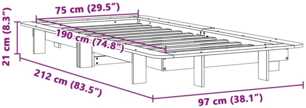 vidaXL Massivholzbett ohne Matratze Wachsbraun 75x190 cm Kiefernholz 850685 Bild 8