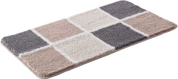 OTTO home Badematte Anna mit Kachelmuster, Badvorleger, Badezimmer Teppich, Duschvorleger, Höhe 20 mm, rutschhemmend beschichtet, strapazierfähig, Polyester, rechteckig, Badteppich, Hoch-Tief Effekt, Modern, Weich