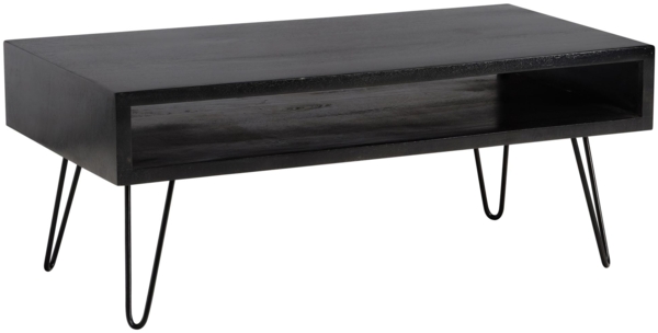 Couchtisch 100 x 50 x 40 cm Mango Massivholz Metall Sofatisch, Design Wohnzimmertisch Rechteckig mit Stauraum, Kaffeetisch Massiv, Großer Tisch Wohnzimmer mit Haarnadelbeine