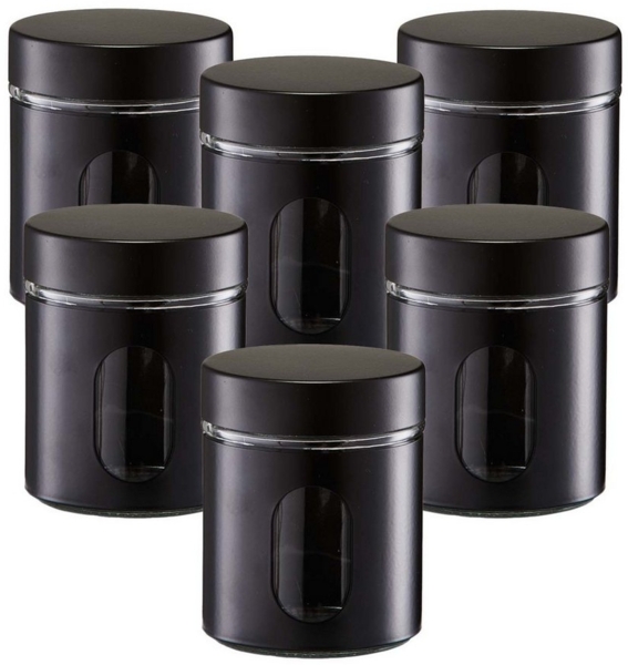 6 Stück Vorratsglas mit Metalldeckel, schwarz - Ø 10,2 x 12,5cm