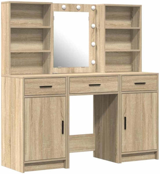 vidaXL Schminktisch Set mit Regal 3 pcs Sonoma-Eiche Holzwerkstoff 3334292