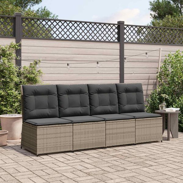 vidaXL Garten-Sofa mit Kissen Grau Poly-Rattan 3394478