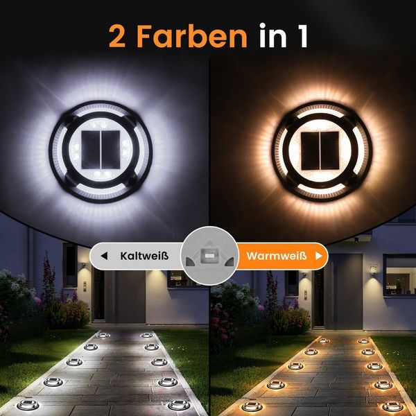 Quntis LED Solarleuchte 4/8 Stück Solarlampen Außen/draußen, Dimmbar Gartenleuchte für Terasse, Solarbetrieben, Automatisches Ein/Aus, Langlebige LEDs, LED fest integriert, Warmgelb, Solar-Deckleuchten Außen, 20t belastbar, Warmweiß, für Weg Deck Garage