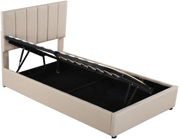 Kinder-Polsterbett 90x200 mit hydraulischem Stauraum, verstellbarem Kopfteil, Leinenbezug, Stauraumbett für Jungen & Mädchen Bild 7