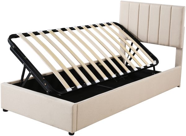Kinder-Polsterbett 90x200 mit hydraulischem Stauraum, verstellbarem Kopfteil, Leinenbezug, Stauraumbett für Jungen & Mädchen Bild 8
