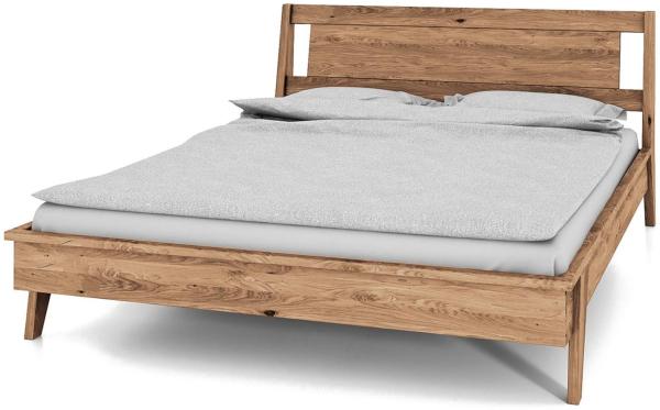 Bett Jetro Wildeiche massiv bianco 90x200 mit Holzkopfteil und Holzbeinen