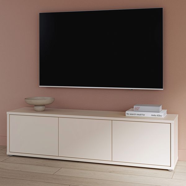 Forte ALICE SPRINGS TV-Schrank 150 160, modernes Lowboard mit 3 Türen, Wohnzimmer, Holzwerkstoff, Kaschmir/Beige, 154,2 cm breit x 41,5 cm hoch x 34,9 cm tief