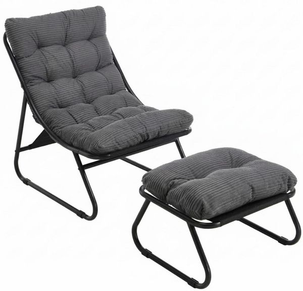 LVHOM Loungesessel mit Hocker, wasserdichtem Stahlrahmen, ergonomisch, für In-/Outdoor (Relaxsessel, bequeme Sitzfläche, Hocker als temporärer Sitz/Schuhwechselbank, rutschfestes Design, rostfreier Metallrahmen, Tragfähigkeit 130 kg), für Garten, Balko...