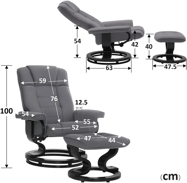 M MCombo Relaxsessel mit Hocker, 360°drehbarer Fernsehsessel mit Liegefunktion, bis 120 Kg belastbarer TV-Sessel, moderner Ruhesessel für Wohnzimmer, Kunstleder, 9019 (Grau-Mikrofaser) Bild 3