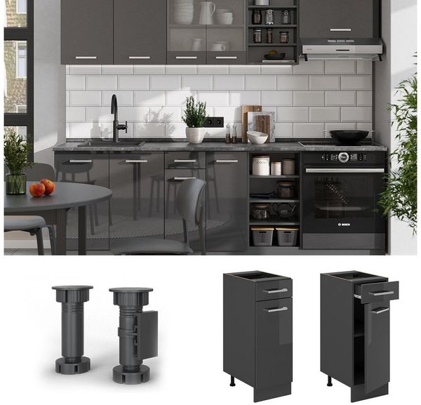 Küchenunterschrank R-Line Anthrazit Hochglanz 30 cm ohne Arbeitsplatte Vicco Bild 2