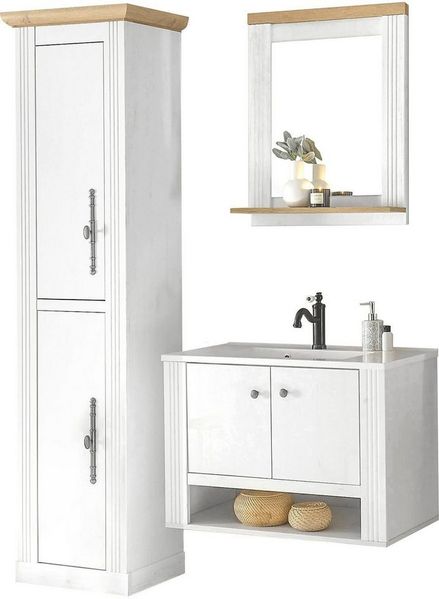 Home affaire Badmöbel-Set WESTMINSTER, Bad im Landhausstil, 3-teiliges Badezimmer, (3-St), Hänge-Waschtisch, Spiegel, Hochschrank, in 2 Farben, Breite 150 cm