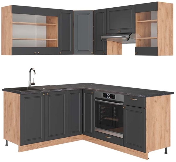 Eckküche Fame-Line Anthrazit Landhaus/Goldkraft Eiche 190 x 60 cm , AP Anthrazit Vicco