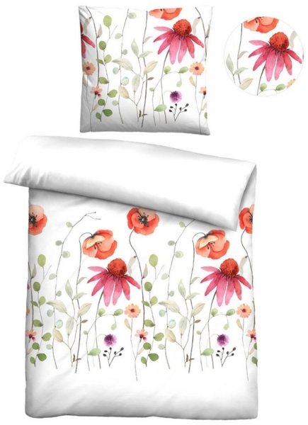 Traumhaft schlafen - Castell - Markenbettwäsche Baumwoll Renforce Bettwäsche 0040756 MOHNBLUMENWIESE, rot, 1x 135x200 cm + 1x 80x80 cm