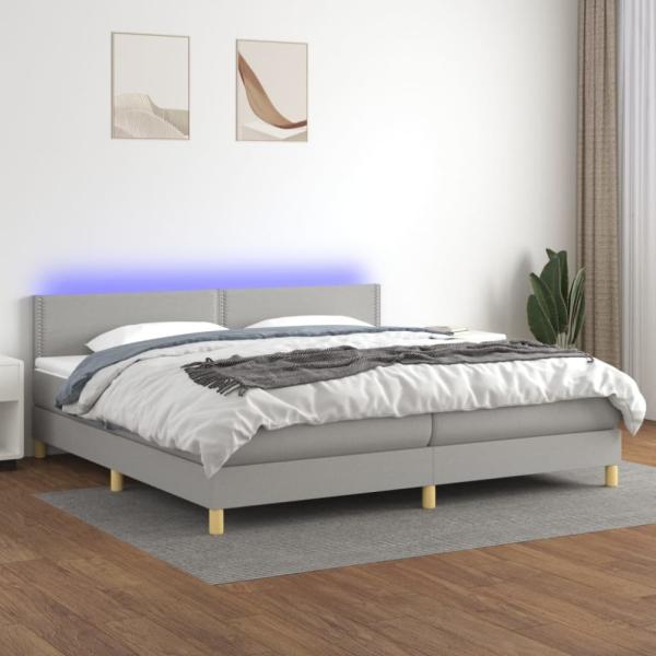 Boxspringbett mit Matratze & LED Stoff Hellgrau 200 x 200 cm, Härtegrad: H2 [3133661]