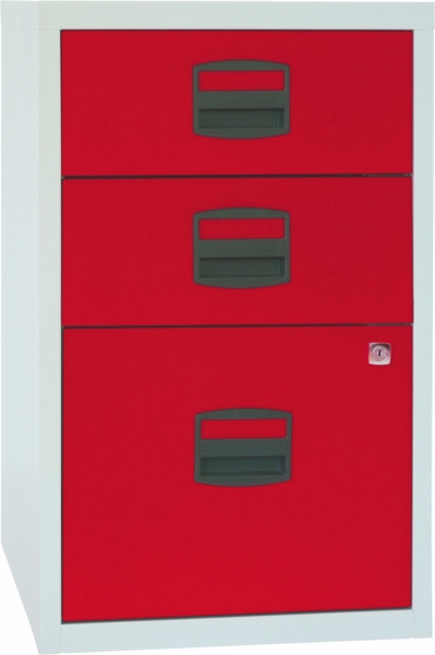 Beistellschrank PFA, 2 Universalschubladen, 1 HR-Schublade, Farbe Korpus lichtgrau, Fronten kardinalrot Bild 2