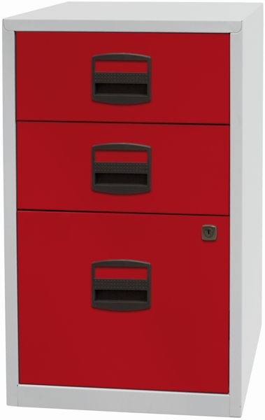 Beistellschrank PFA, 2 Universalschubladen, 1 HR-Schublade, Farbe Korpus lichtgrau, Fronten kardinalrot Bild 3