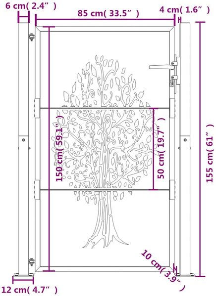 vidaXL Gartentor 100x150 cm Cortenstahl Baumdesign 153163 Bild 11