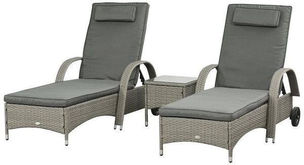 Outsunny Gartenliege Rattan Sonnenliegen mit Tisch