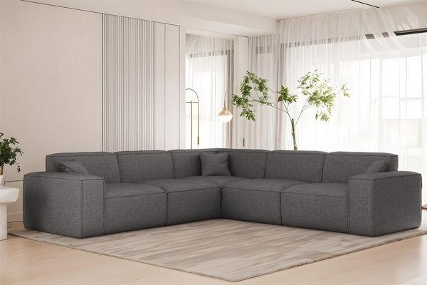 Ecksofa Designersofa CELES PREMIUM in Stoff Artico Grau Seite Universal
