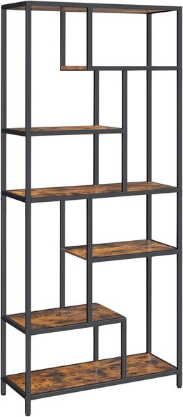 Vasagle Bücherregal, Regal mit 6 Ablagen, Standregal, Ablagen aus Holzspan, 30 x 80 x 180 cm, für Arbeitszimmer, Büro, Wohnzimmer, Schlafzimmer, Küche, tintenschwarz-vintagebraun LLS119B01