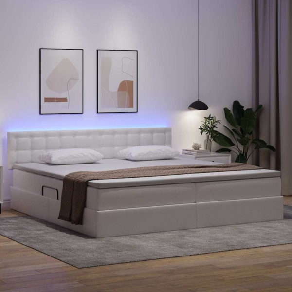 vidaXL Bett mit LED-Lichtleisten Hellgrau 200 x 200 cm PVC 3371046 Bild 4