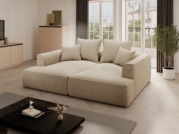 Vente-unique - PINETA Sofa Samt Schokoladenbraun - B 180 cm x H 67 cm x L 230 cm