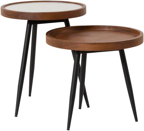 Beistelltisch-Set Akazie 42x42x50 natur lackiert / Marmor weiß KARLSTAD #12