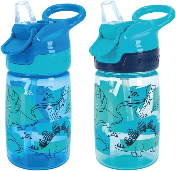 Nuby Incredible Gulp – Becher für Kinder | Auslaufsicher | Tragegriff | 360ml | Dinosaurier-Muster | Ab 18 Monaten | 2er-Pack