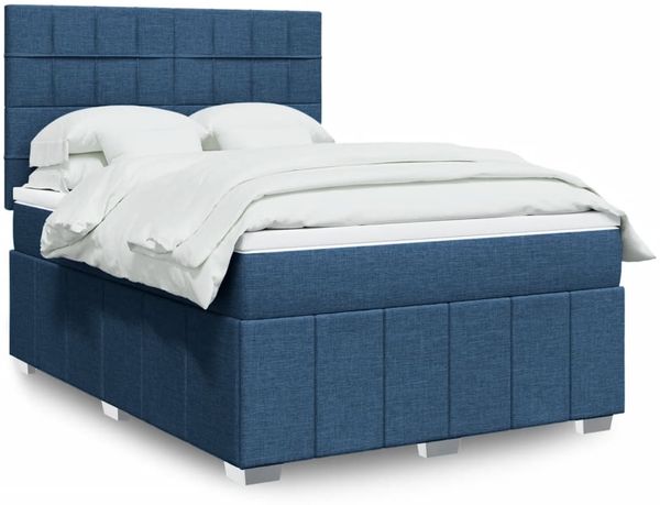 vidaXL Boxspringbett mit Matratze Blau 140x200 cm Stoff 3293997