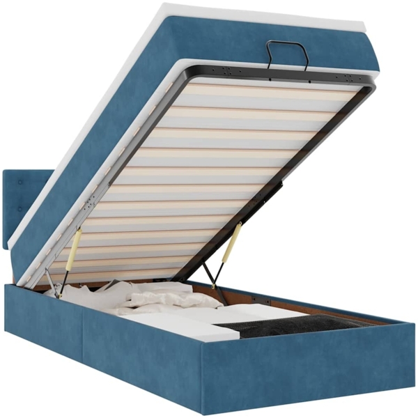 vidaXL Ottoman-Bett mit Matratze & LEDs Dunkelblau 90x200 cm Samt 3312744