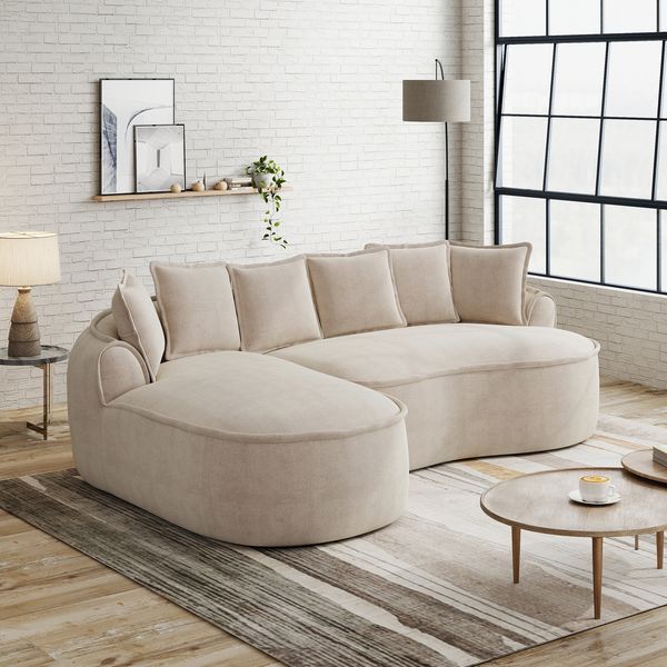 3-Sitzer Sofa 252x164x67 cm aus Chenille-Stoff rahmenlos modular, hellbraun