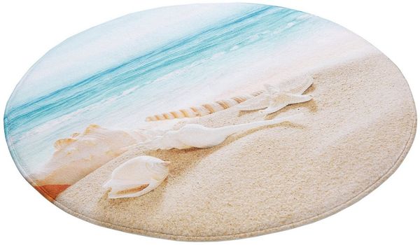 my home Badematte Strand, Höhe 14 mm, Memory Schaum, fußbodenheizungsgeeignet, schnell trocknend, Kunstfaser, rund, mit Strand-Motiv, Badematten auch als 2 teiliges Set erhältlich
