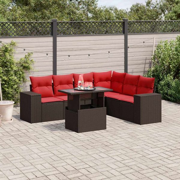vidaXL 7-teiliges Gartensofa-Set mit Kissen, braun, Polyrattan 3269194