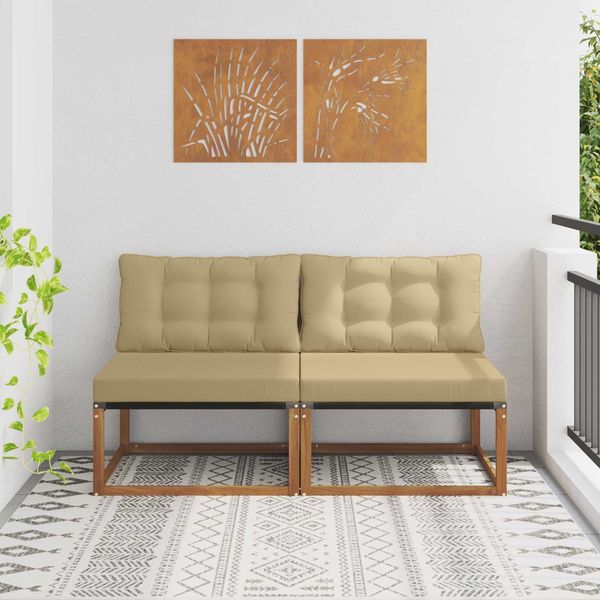 vidaXL 2 Stück Outdoor Mittelsofa Massives Akazienholz und Textilene 900644