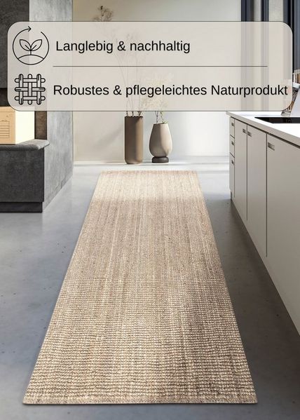my home Teppich Avot Juteteppich, rechteckig, Höhe: 10 mm, 100% Jutefaser, Natur, nachhaltig,Esszimmer, Läufer, Wohnzimmer,Skandi